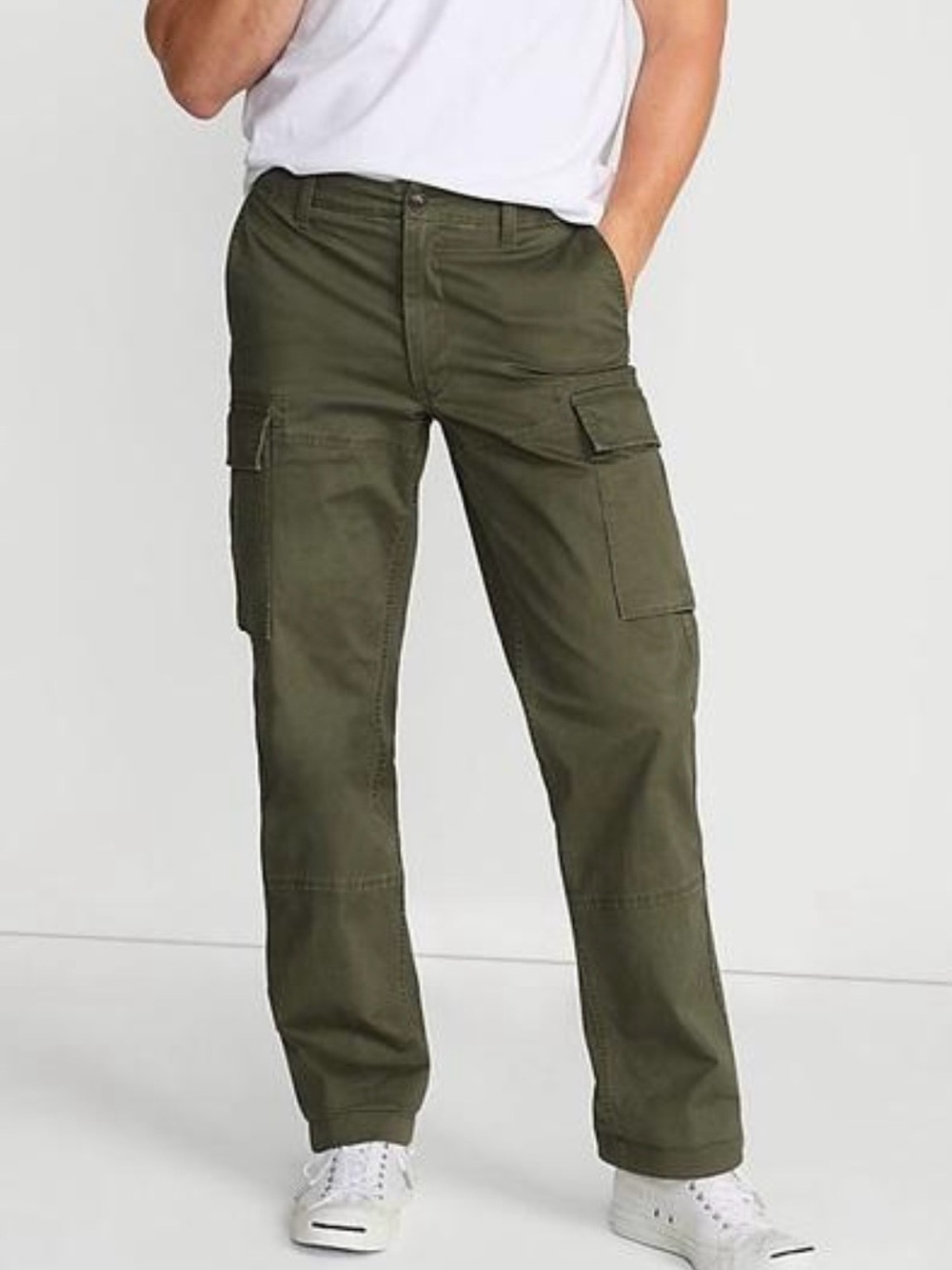 Lands’ End Men’s 34 Knockabout Cargo Pants Traditional Fit Olive Stretch Soft
